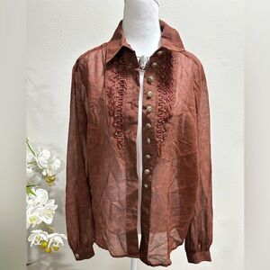 Howard Wolf Embroidered Brown Blouse 🤎 Semi-Sheer Boho Chic |